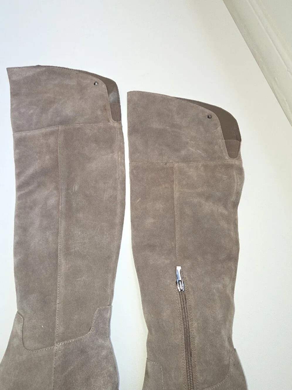 Vince Camuto 6.5 Taupe Suede Over Knee Boots Vibram Lug Sole Block Heel